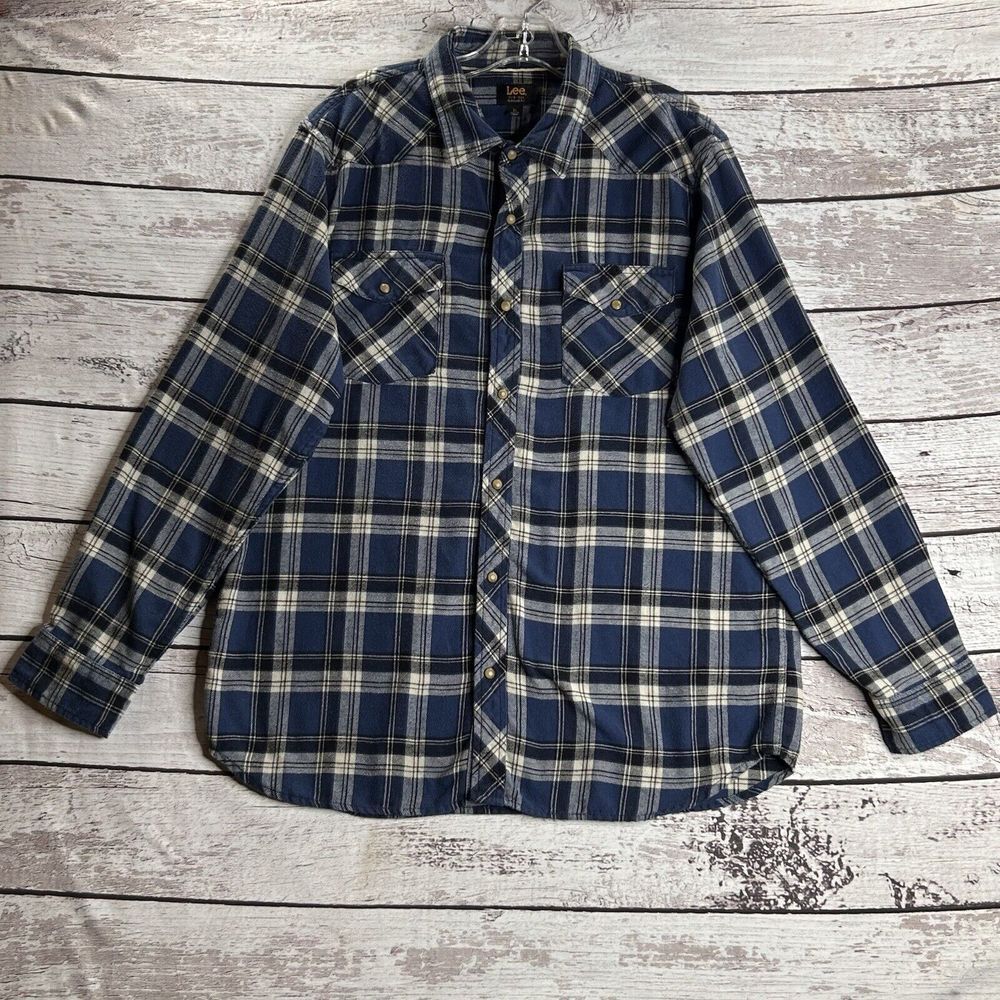 Lee‎ Button Up Plaid Shirt Men's Size Xl Blue